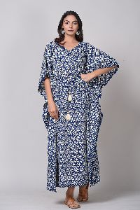 Off White Printed V Neck Evening Kaftan