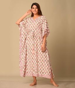 Rosy Floral Print Evening Wear Kaftan