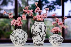 Warli Madhubani Painted Pot set of 3 for Home/Festive Decor