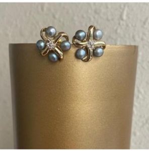 Pearl Rhinestone Floral Studs