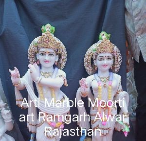 Painted Marble Radha Krishna Statue