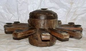 Wooden Wheel Candle Stand