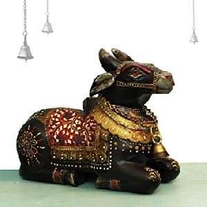 Wooden Nandi Statue