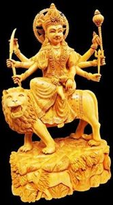 Wooden Shera Wali Mata Statue