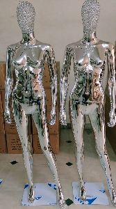 Beaded Face Silver Chrome Female Mannequin