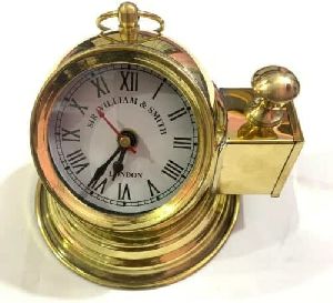 Shiny Brass Gimbal Helmet Analog Clock