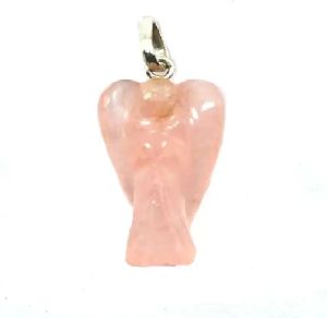 Rose Quartz Angel Lucky Angel Pendant Natural Crystal Stone Handcrafted Size 1 Inch approx.