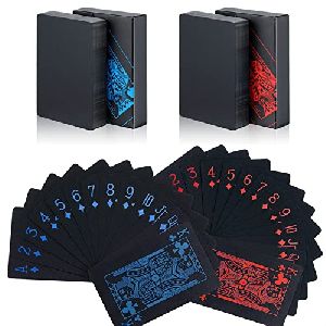 Unique Black Playing Cards / Poker Cards Waterproof PVC Premium Plastic Blue & Red 2 Deck of 54