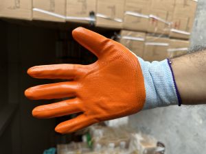 white orange nitrile coated gloves