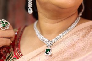 Brass AD Emerald Necklace Set