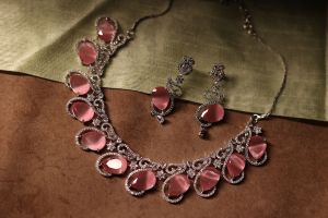 Designer Ruby Diamond Necklace Set