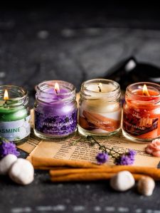 Glass jar colourful candles