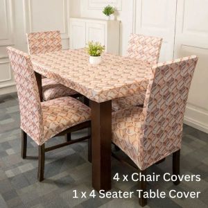 Cream Ribbons Elastic Chair Table Cover