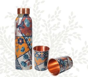 Printed Copper Bottle Set With 2 Glass