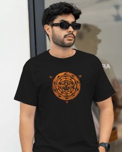 Mens Black Mandala Printed T-Shirt