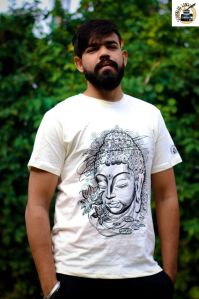 Mens White Buddha Printed T-Shirt