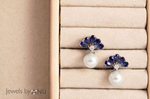 Diamond and Blue Sapphire Earring with Pearl drop