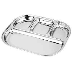 Stainless Steel Lunch Dinner Plate Compartment Rectangular Tray