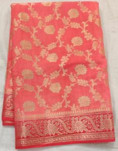 Peach Red Border Matka Silk Saree