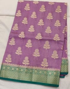 Purple Turquoise Border Matka Silk Saree