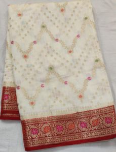 White Meenakari Matka Silk Saree