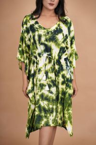 Olive Green Rayon Printed Kaftan