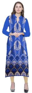 Ladies Reliable Blue Woolen Jacquard Winter Kurta