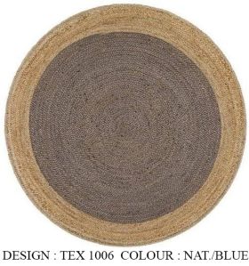 TEX 1006 Natural Blue Round Jute Rug