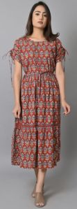 Hand block print red dress