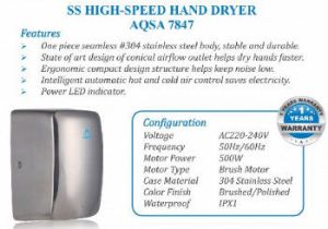 SS High-Speed Hand Dryer - AQSA 7847