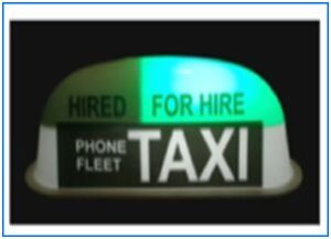 ROUND TAXI TOP WITH INDICATION HIRED AND FOR HIRE