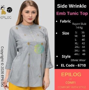 EPILOG Side Wrinkle Embroidery Tunic Top