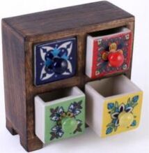 Wooden Chest Of Ceramic Drawers Spice Box