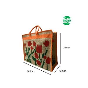 BBGRO Eco Reusable Print Jute Fabric Shopping Bags for Daily use Market Carry Milk Grocery Fruits V