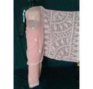 Peach Lucknowi Chikan Saree