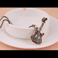 Multicolor Crystal Bronze Guitar Chain Pendant