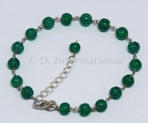 Green Onyx Carving Round Gemstone Rosary Beaded Bracelet