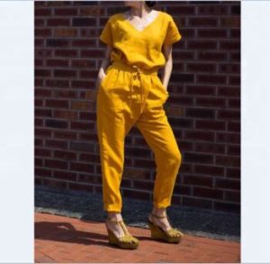 Yellow Linen Women Jumpsuit