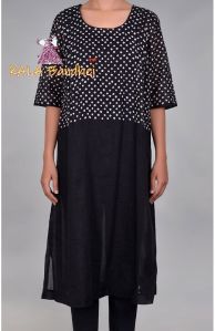 Black Bandhani Pleated Long Kurta