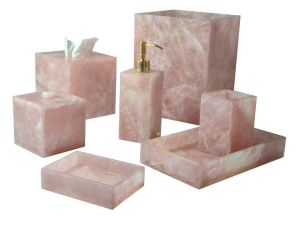 Plain Natural Rose Quartz Stone Bathroom Set