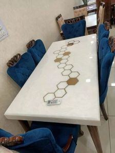 Rectangular White Onyx Marble Dining Table Set