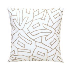 Manual Embroidered White & Beige Cushion Cover