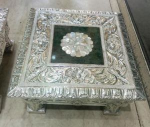 Square Silver Mop Coated Chowki