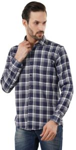 BLUE WHITE HIGH-END CHECK TWILL CASUAL SHIRT