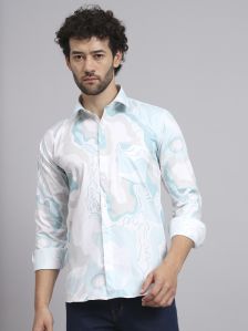 OCEAN BLUE REGAL-SIGNATURE PRINTED CASUAL SHIRT