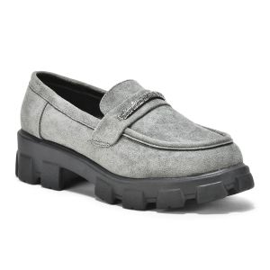 Ladies Grey Suede Loafer Shoes