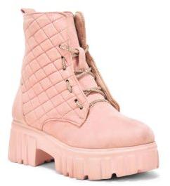 Ladies Pink Embellished Lace-up Boots