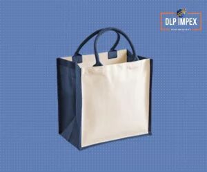 White & Blue Jute Shopping Bag