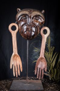 Wooden Monkey Face Mask Statue