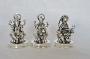 Silver Laxmi Ganesh Saraswati Statue